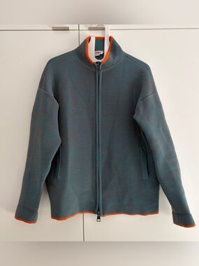 SUNNEI Pleated Stripe Zip-Up Jacket Teal/Orange
